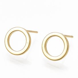 Boucles d'oreilles en laiton de goujon, anneau, réel 18 k plaqué or