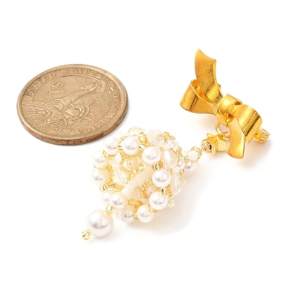 Broche pendentif cloche en perles de coquillage, broches bowknot en laiton pour femmes