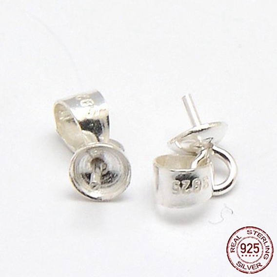 925 Sterling Silver Pinch Bails, for Half Drilled Beads