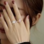 925 Sterling Silver Open Cuff Ring, Clear Cubic Zirconia Diamond Shape Thin Ring for Women
