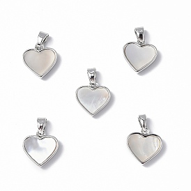 Brass Charms, with Freshwater Shell, Nickel Free, Heart Charm