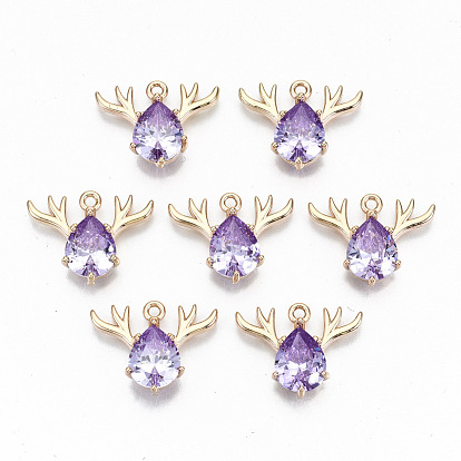 Colgantes de diamantes de imitación de cristal de bronce, larga duración plateado, sin plomo y cadmio, reno de navidad / ciervo, para la Navidad