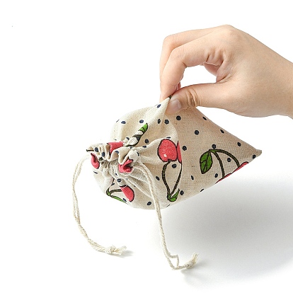 10 piezas 5 estilos bolsas de embalaje de polialgodón (algodón poliéster) impresas bolsas con cordón, Rectángulo