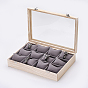 Wooden Bracelet Presentation Boxes, with Glass and Velvet Pillow, 12 Grids Pillows with Lid Tray Jewelry Display Boxes, Rectangle