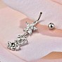 Piercing Jewelry, Brass Cubic Zirciona Navel Ring, Belly Rings, with 304 Stainless Steel Bar, Lead Free & Cadmium Free, Heart and Elf