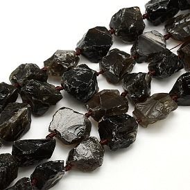 Raw Rough Natural Smoky Quartz Nuggets Bead Strands, 18~30x15~23x11~15mm, Hole: 3mm, about 18pcs/strand, 16.53 inch