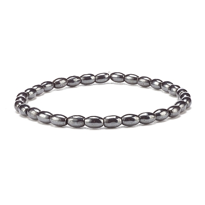 Bracelet extensible perlé ovale en hématite synthétique, bijoux en pierres précieuses pour femmes