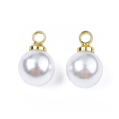 Pendentifs en plastique imitation perle abs, avec les accessoires en laiton, ronde