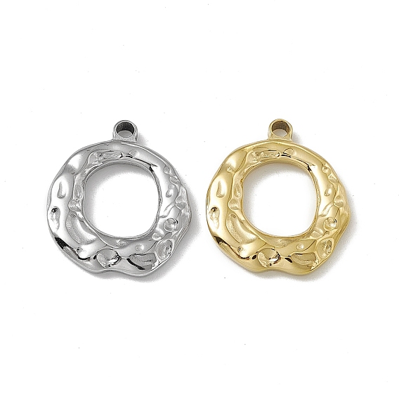Vacuum Plating 201 Stainless Steel Pendants, Textured, Ring Charm