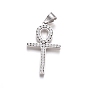 Ion Plating(IP) 304 Stainless Steel Pendants, with Crystal Rhinestone, Religion, Ankh Cross