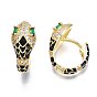 Green Cubic Zirconia Snake Huggie Hoop Earring, Real 18K Gold Plated Brass Enamel Chunky Hoop Earrings for Women, Nickel Free