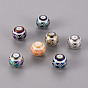 Electroplate Glass Beads, Round with Geometric Hellenic Fret Pattern