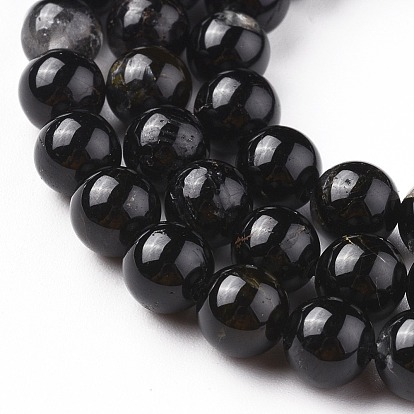 Naturelles tourmaline noire brins de perles, ronde