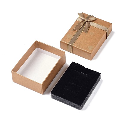 Paper Jewelry Organizer Box, with Black Sponge and Bowknot, for Ring, Earrings and Necklace, Rectangle