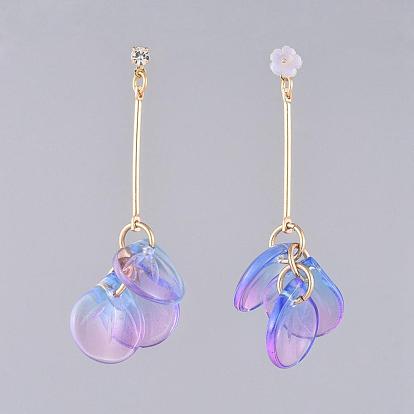 Perles de cluster en verre pendent boucles d'oreilles, avec barre de fer, écrous en plastique, conclusions de goujon en laiton, boîte en carton