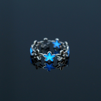 Luminoso 304 anillo de estrella de acero inoxidable, joyas que brillan en la oscuridad para mujer