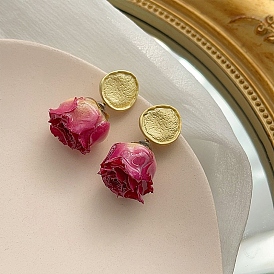3D Dry Flower Dangle Stud Earrings for Women, with 925 Sterling Silver Pins