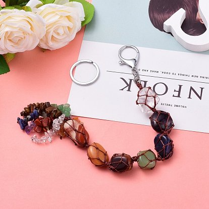 Chakra Jewelry, Gemstone Keychain, with Nylon Thread and Platinum Plated Alloy Split Key Rings