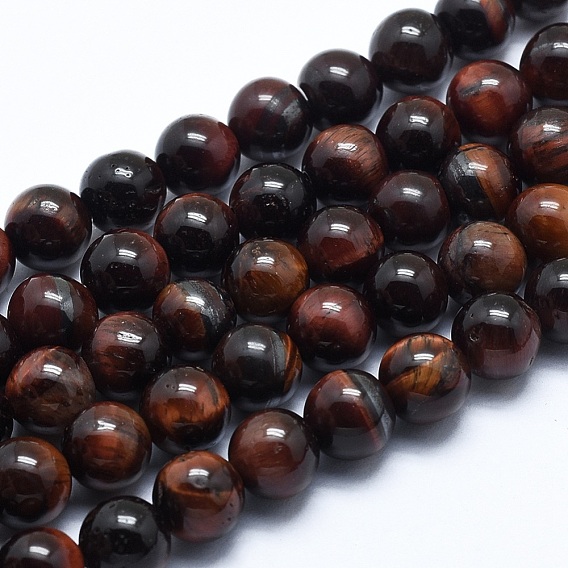 Natural Tiger Eye Bead Strands, Dyed & Heated, Round, Grade AB
