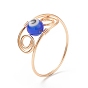 7Pcs 7 Color Lampwork Evil Eye Braided Bead Finger Rings Set, Golden Copper Wire Wrap Jewelry for Women