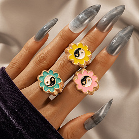 Chic Floral & Tai Chi Ring Set - 3 Pieces of Cute and Fun Rings