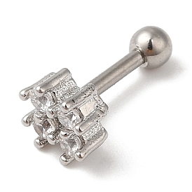 Brass Square Lip Ring with Cubic Zirconia, 316 Stainless Steel Piercing Pins