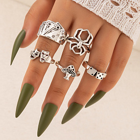 Spider Devil Poker Fashion Silver 6-Piece Set Exaggerated Ring Collection