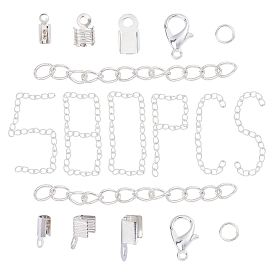 SUNNYCLUE DIY Chain Extender Making Kits, with Brass Folding Crimp Cord Ends, Iron Folding Crimp Ends & Jump Rings & Chain Extender, Zinc Alloy Lobster Claw Clasps