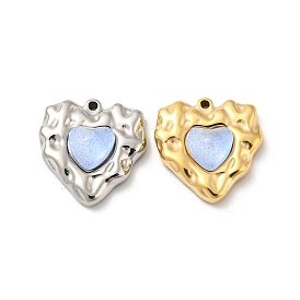 304 Stainless Steel Pendants, with Rhinestone, Heart Charm