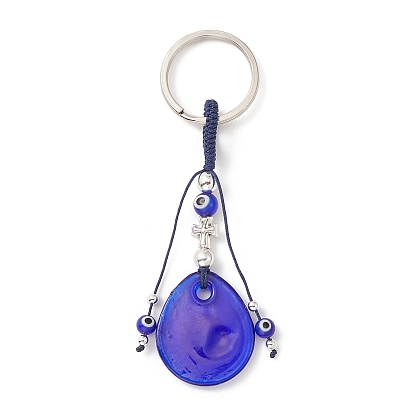Handmade Lampwork Turkish Blue Evil Eye Pendant Keychain, with Iron Split Key Rings, Heart & Flat Round & Teardrop