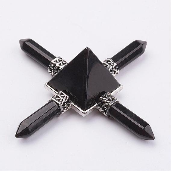 Natural Obsidian Pyramid Energy Generator, Healing Stone Point Four Directions Decoration, for Reiki Balancing Meditation
