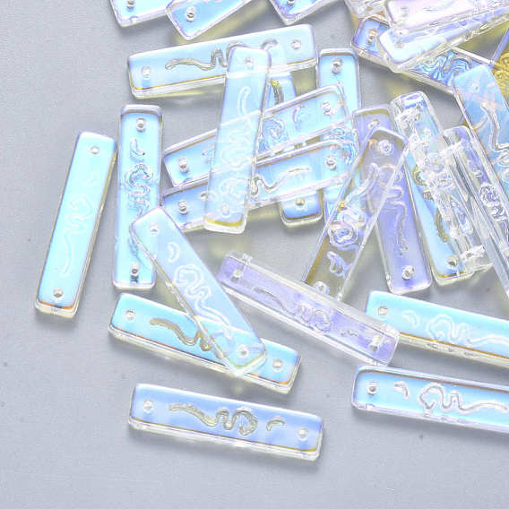 Connecteurs de liens en verre transparent, de couleur plaquée ab , rectangle