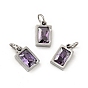 304 Stainless Steel Pendants, with Cubic Zirconia and Jump Rings, Single Stone Charms, Rectangle