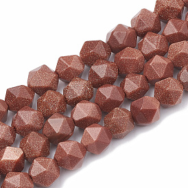 Synthetic Goldstone Beads Strands, Star Cut Round Beads, Faceted