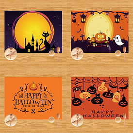 Halloween Theme Pattern Polyester Placemats, Oilproof Anti-fouling Hot Pads, for Cooking Baking, Rectangle