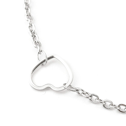304 Stainless Steel Cable Chain Anklets, with Heart Link and Lobster Claw Clasps