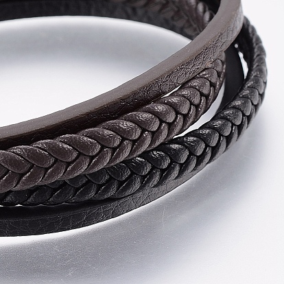 Кожаный шнур многожильных браслеты, с 304 из нержавеющей стали магнитные застежки