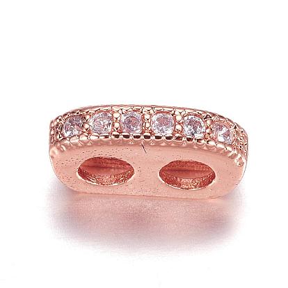 Brass Micro Pave Cubic Zirconia Spacer Beads, Rectangle