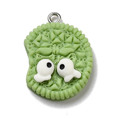 Opaque Resin Pendants, with Platinum Tone Iron Loops, Imitation Food, Biscuits with Eyes