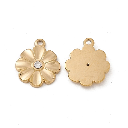 Vacuum Plating 201 Stainless Steel Pendants, with Glass, Flower Charms, Real 18K Gold Plated
