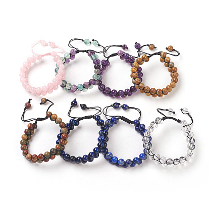 Bracelets de perle tressés de pierres précieuses naturelles réglables, avec du fil de nylon