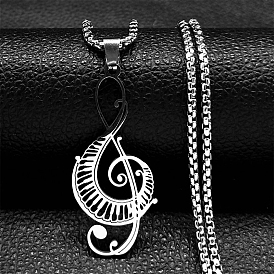 304 Stainless Steel Pendant Necklaces, Musical Note