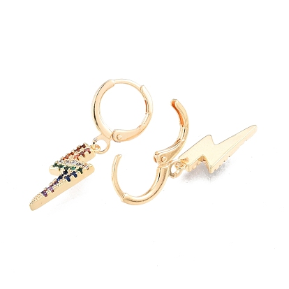 Colorful Cubic Zirconia Lightning Bolt Dangle Leverback Earrings, Brass Jewelry for Women, Cadmium Free & Nickel Free & Lead Free