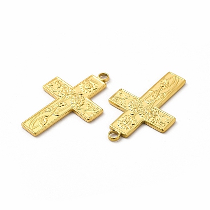 Placage ionique (ip) 304 pendentifs en acier inoxydable, croix avec breloque tournesol