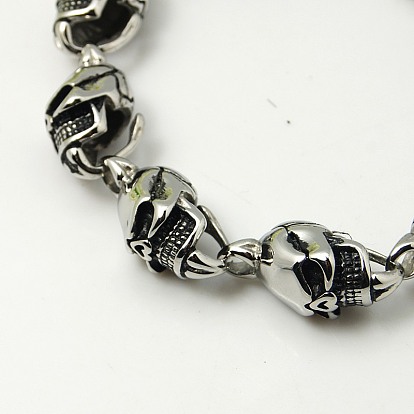 Mens 304 Stainless Steel Skull Bracelets for Halloween, 8-7/8 inch (225mm)