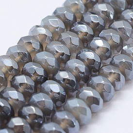Electroplated Natural Agate Beads Strands, Rondelle, Faceted