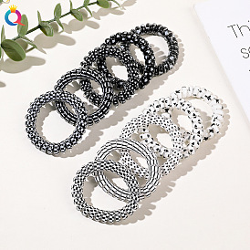 Chic Black and White Phone Cord Hair Ties for Girls - Stylish Elastic Headbands with High-Quality Bands