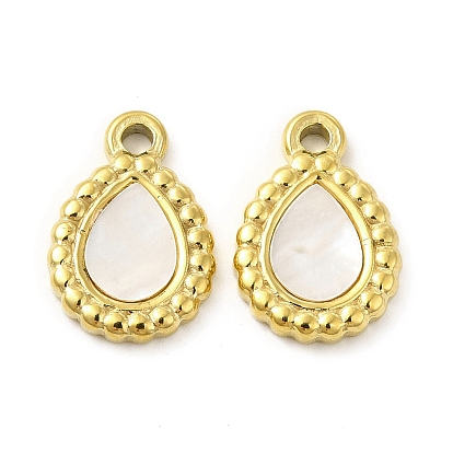 Natural White Shell Teardrop Charms, with Vacuum Plating Real 18K Gold Plated 201 Stainless Steel Findings