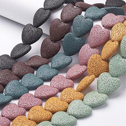 Dyed Natural Lava Rock Bead Strands, Heart, 20~21x20~21x7~8mm, Hole: 1mm, about 20pcs/strand, 15.55 inch