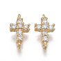 Brass Micro Pave Cubic Zirconia Links, Nickel Free, Real 18K Gold Plated, Cross, Clear